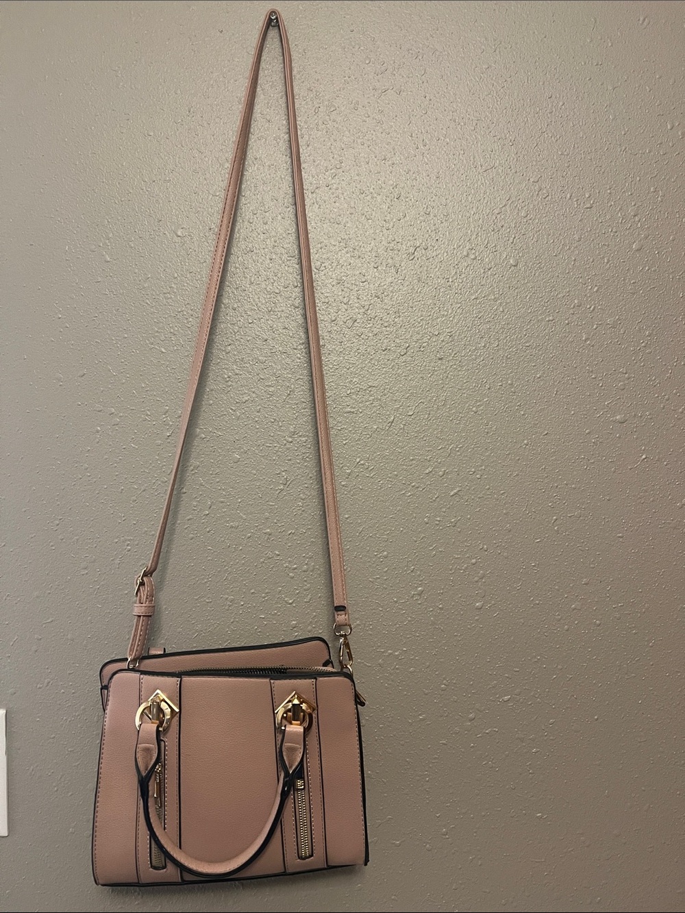 Blush Pink Crossbody Satchel with Gold Hardware